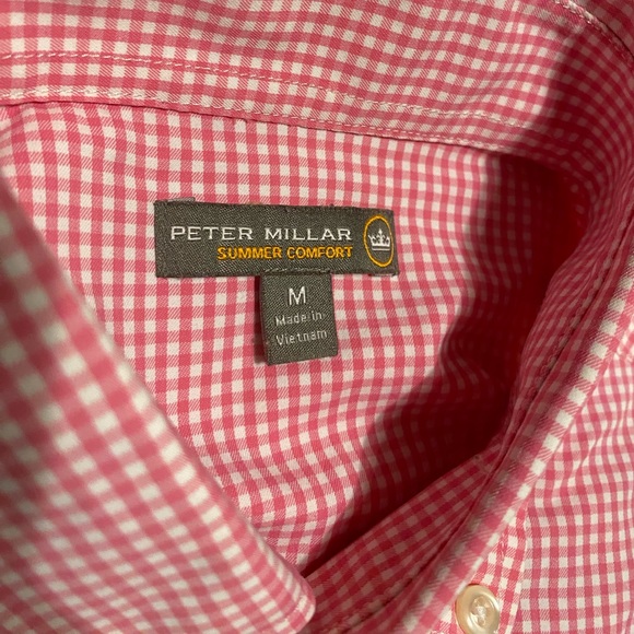 Peter Millar Summer Comfort Shirt Mens Medium Check Performance Stretch Pink - Picture 4 of 9